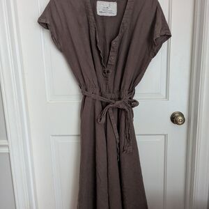 notPERFECTLINEN Washed Brown Tie-Waist Maxi Dress